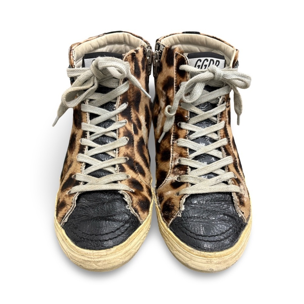 GOLDEN GOOSE Slide Star Leopard Print Sneakers in Ponyhair/Bluette Sz 36 - Picture 2 of 11